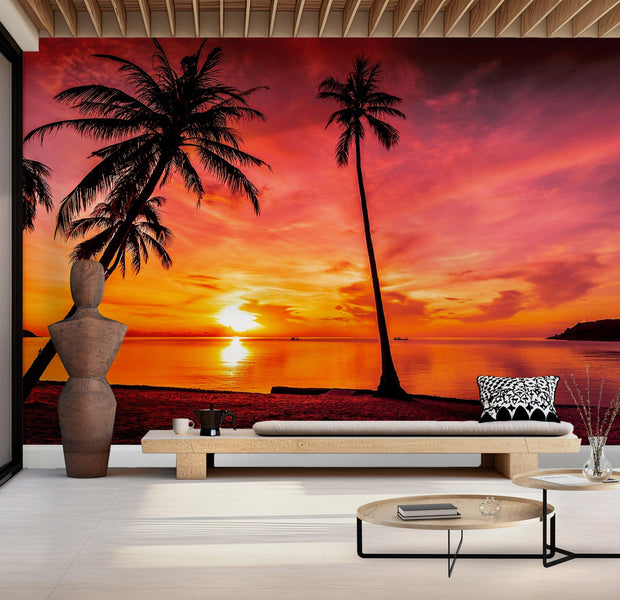 Premium Wallpaper Wall Mural - Tropical Sunset Beach 60"Wx40"H / Non-Woven Fleece