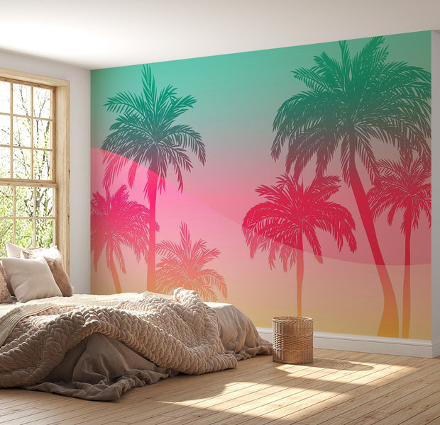 Premium Peel & Stick Wall Mural - Tropical Sunset Palms
