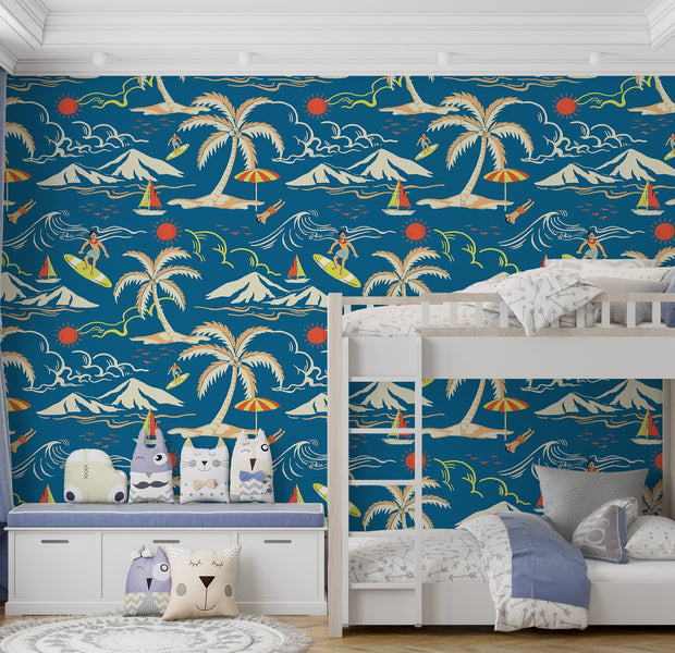 Premium Peel & Stick Wall Mural - Tropical Surfing Paradise