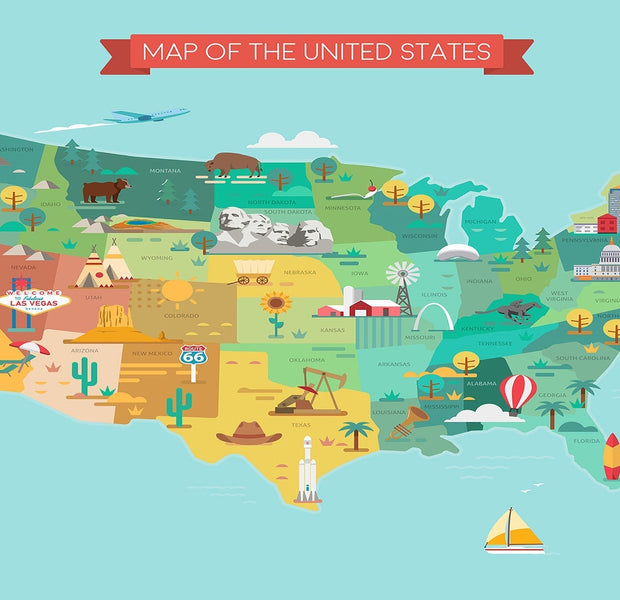 Premium Peel & Stick Wall Mural - USA Map Illustration
