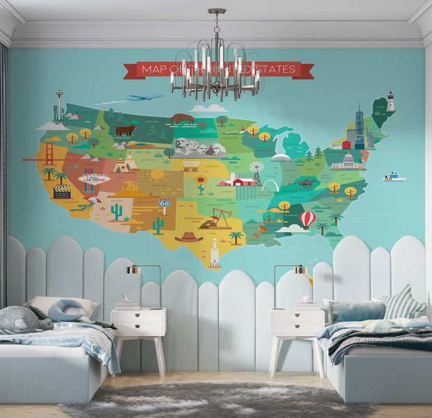 Premium Peel & Stick Wall Mural - USA Map Illustration