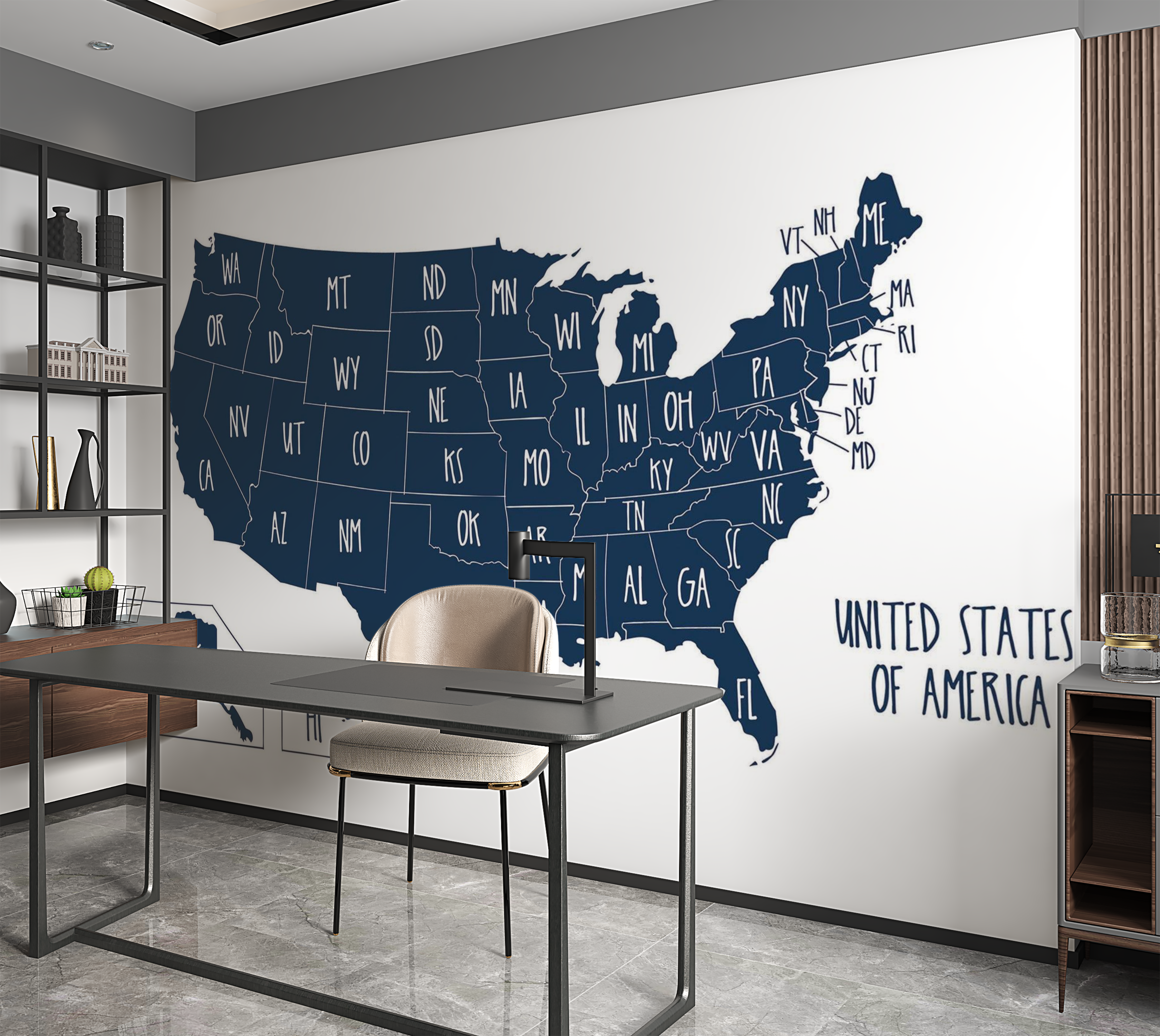 Premium Wallpaper Wall Mural - USA Map 60"Wx40"H / Non-Woven Fleece