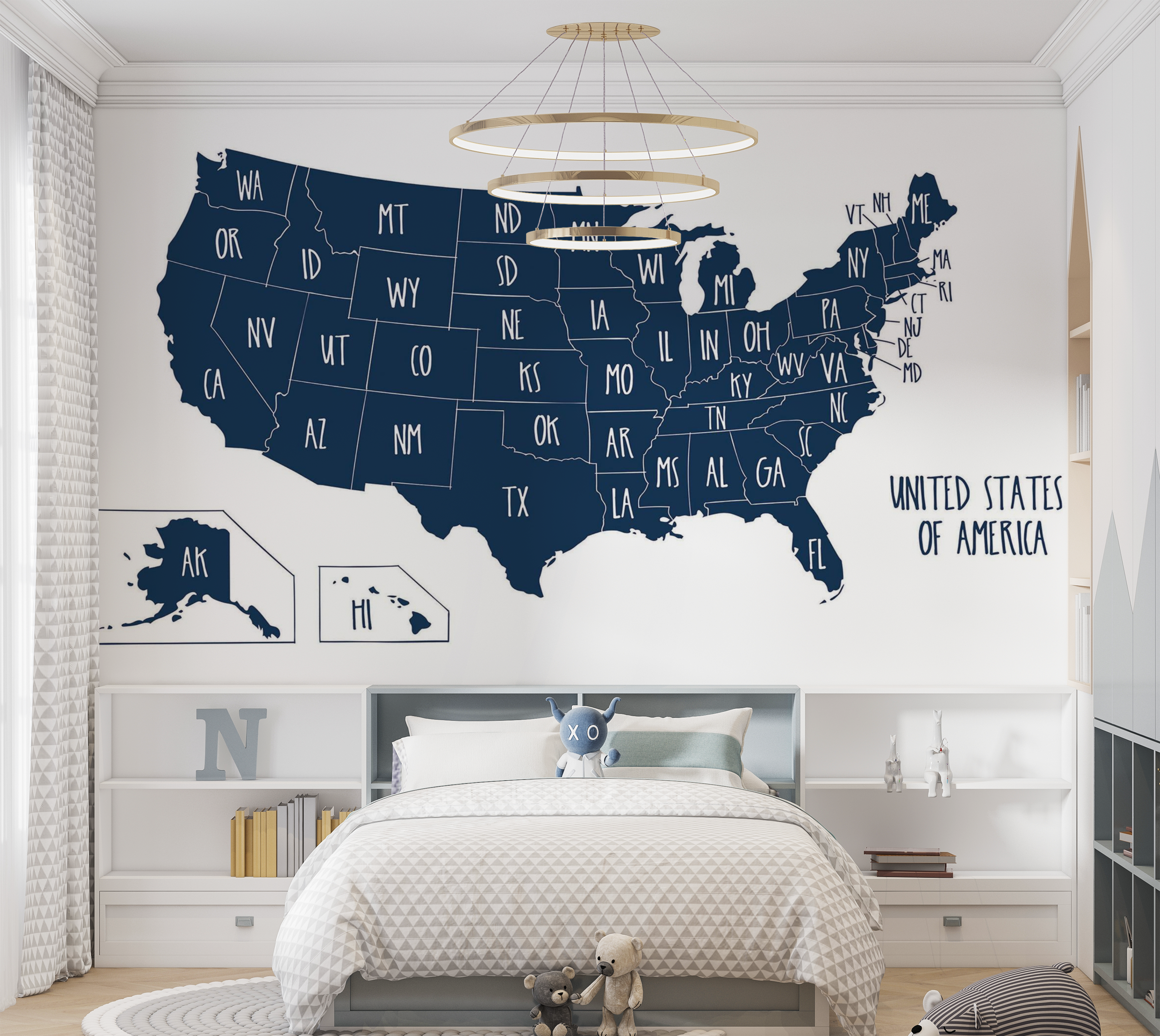 Premium Wallpaper Wall Mural - USA Map 60"Wx40"H / Non-Woven Fleece