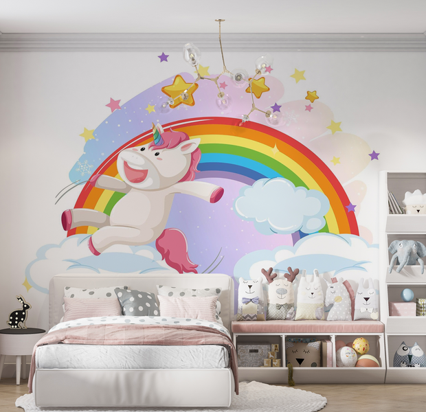 Premium Peel & Stick Wall Mural - Unicorn Rainbow Sky