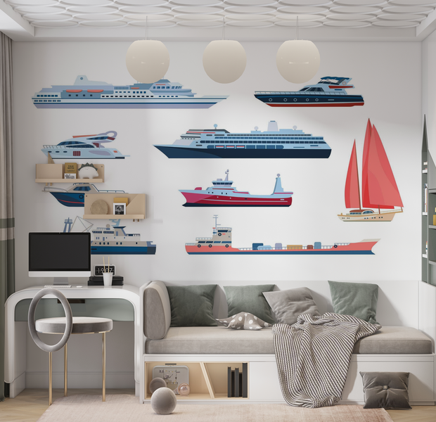 Premium Wallpaper Wall Mural - Various Ships 60"Wx40"H / Non-Woven Fleece