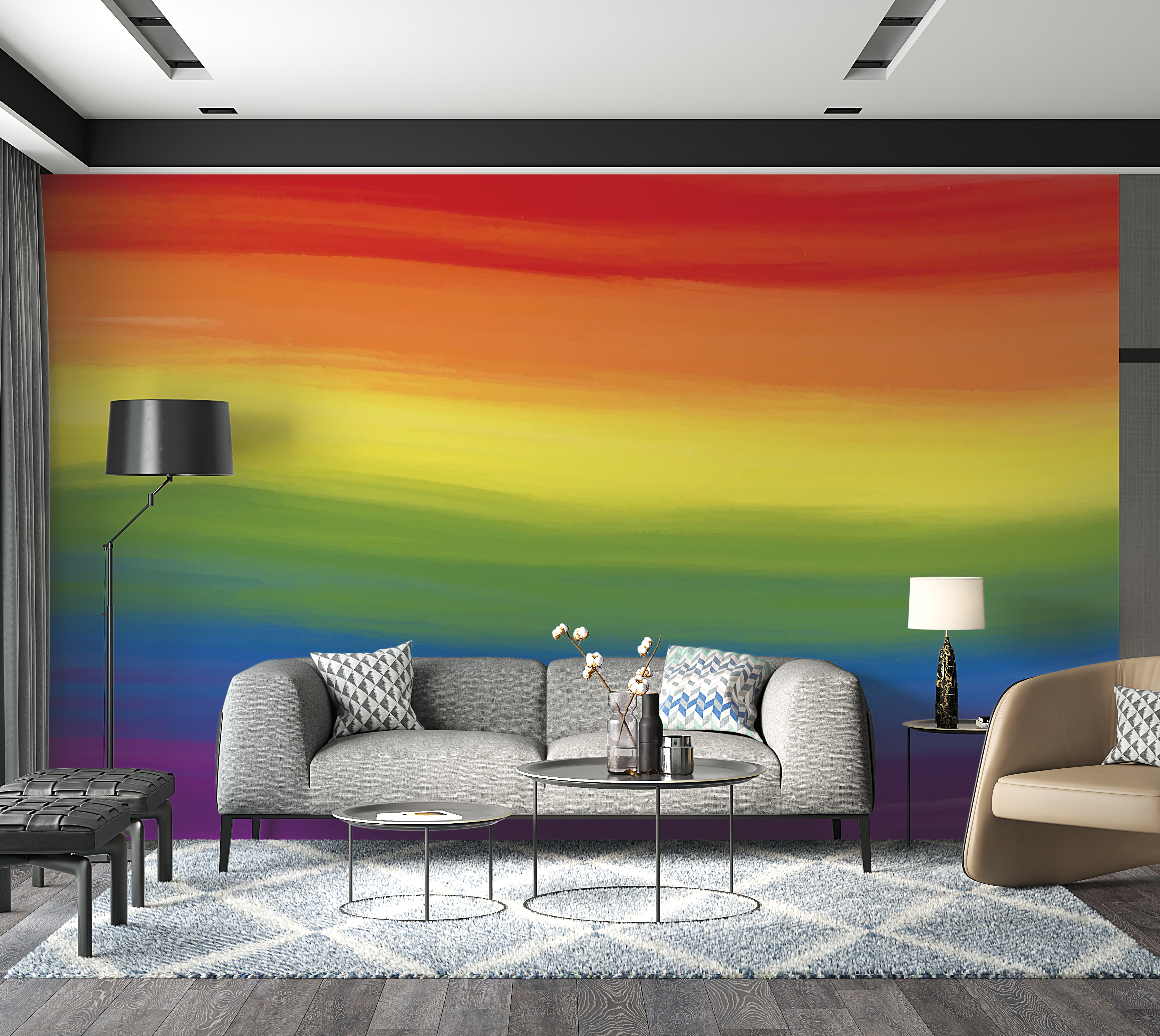 Premium Wallpaper Wall Mural - Vibrant Rainbow Gradient 60"Wx40"H / Non-Woven Fleece