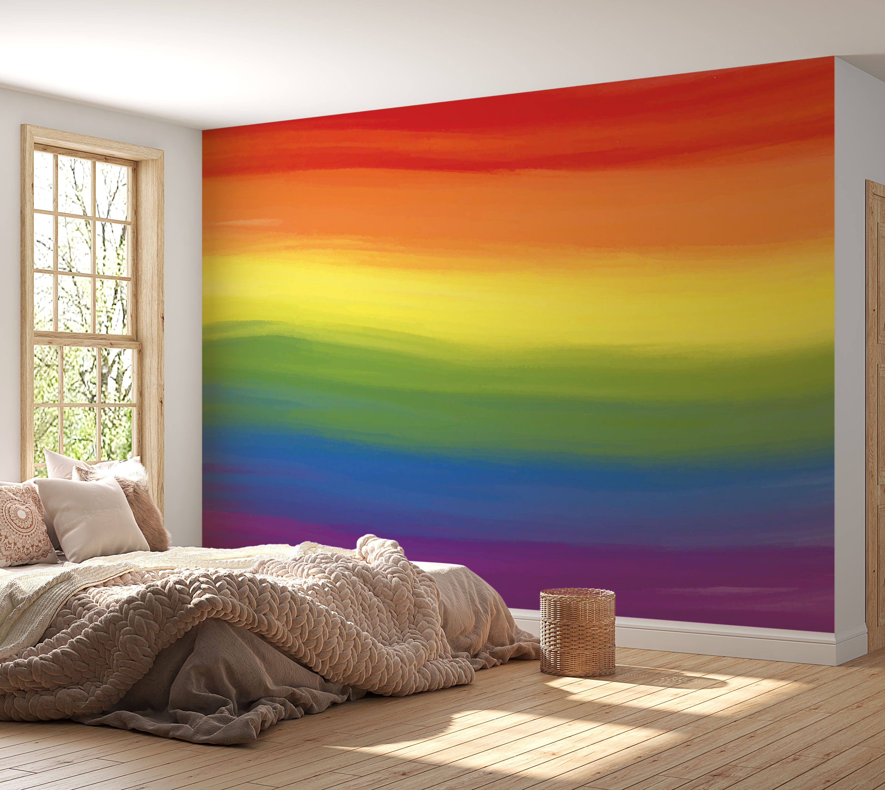 Premium Wallpaper Wall Mural - Vibrant Rainbow Gradient 60"Wx40"H / Non-Woven Fleece