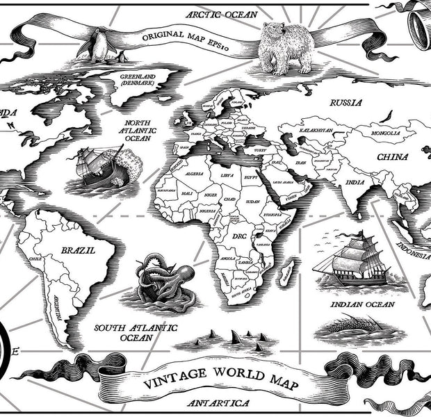 Premium Peel & Stick Wall Mural - Vintage World Map