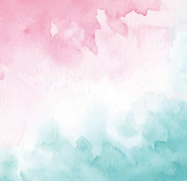 Abstract watercolor mural with a smooth pink and blue gradient on a wall interior