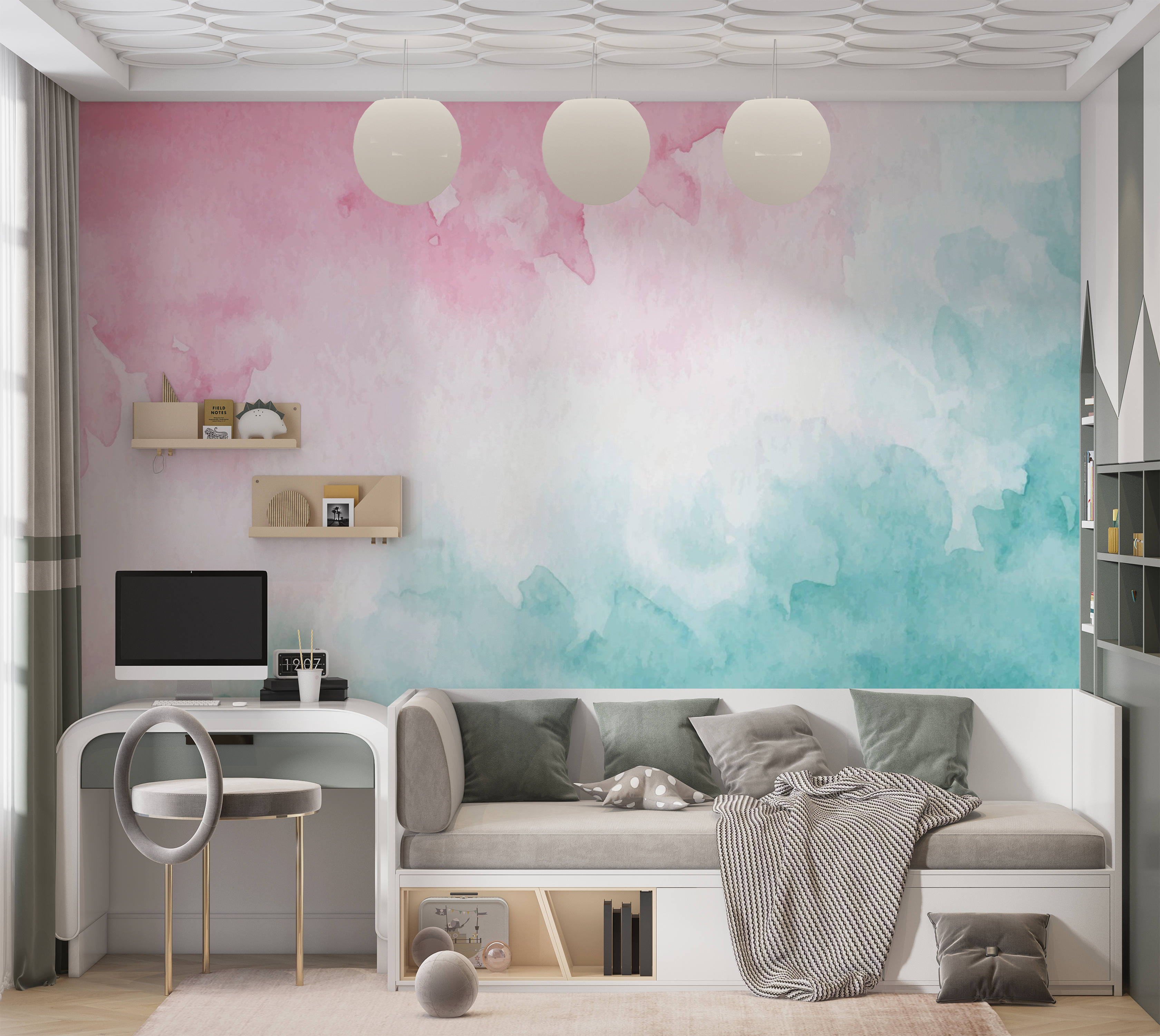 Premium Wallpaper Wall Mural - Watercolor Blend 60"Wx40"H / Non-Woven Fleece