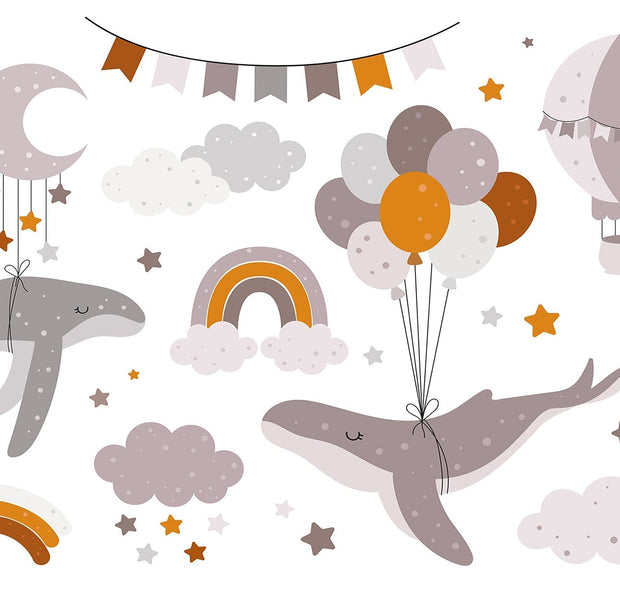 Premium Peel & Stick Wall Mural - Whimsical Sky Friends