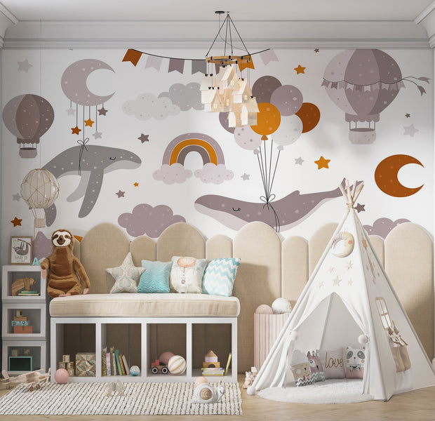 Premium Peel & Stick Wall Mural - Whimsical Sky Friends