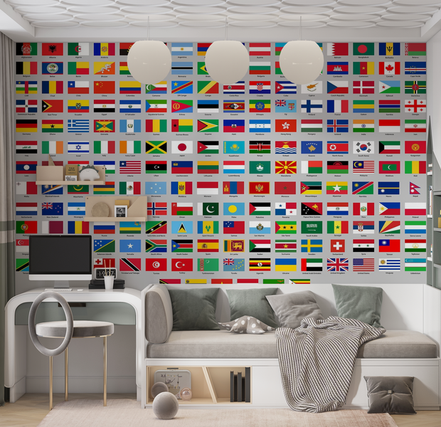 Premium Wallpaper Wall Mural - World Flags Collection 60"Wx40"H / Non-Woven Fleece