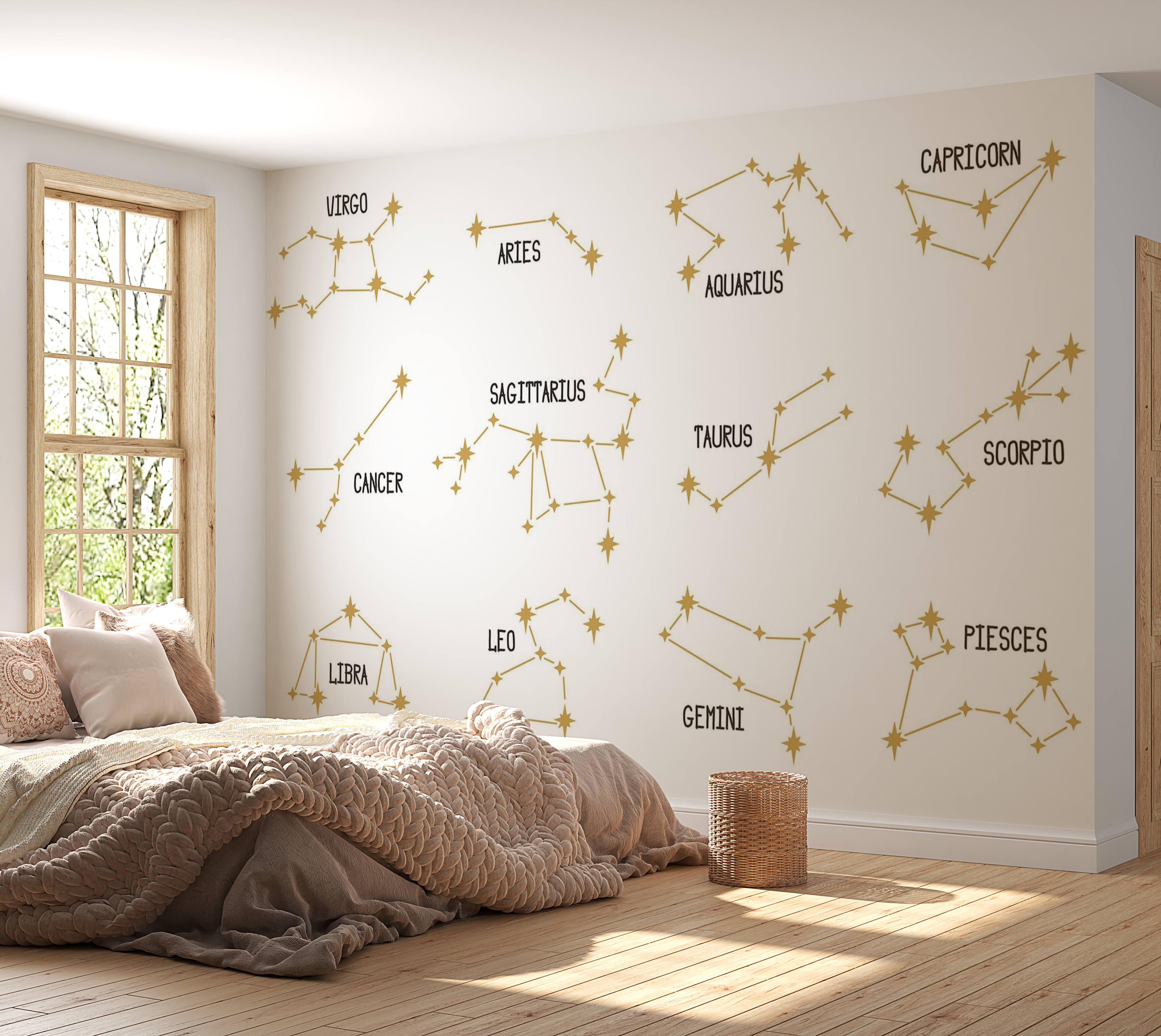 Premium Wallpaper Wall Mural - Zodiac Constellations 60"Wx40"H / Non-Woven Fleece