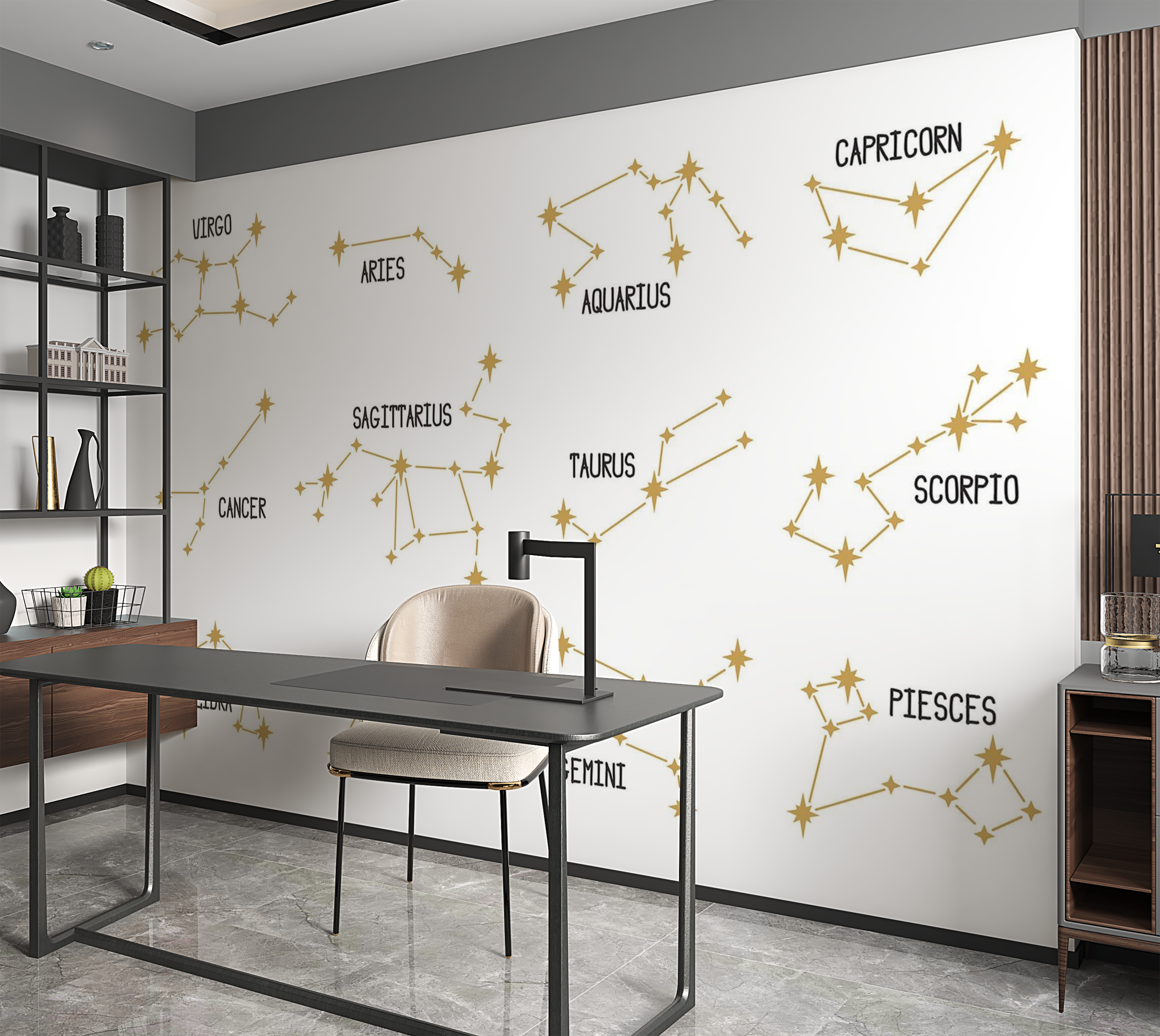 Premium Wallpaper Wall Mural - Zodiac Constellations 60"Wx40"H / Non-Woven Fleece