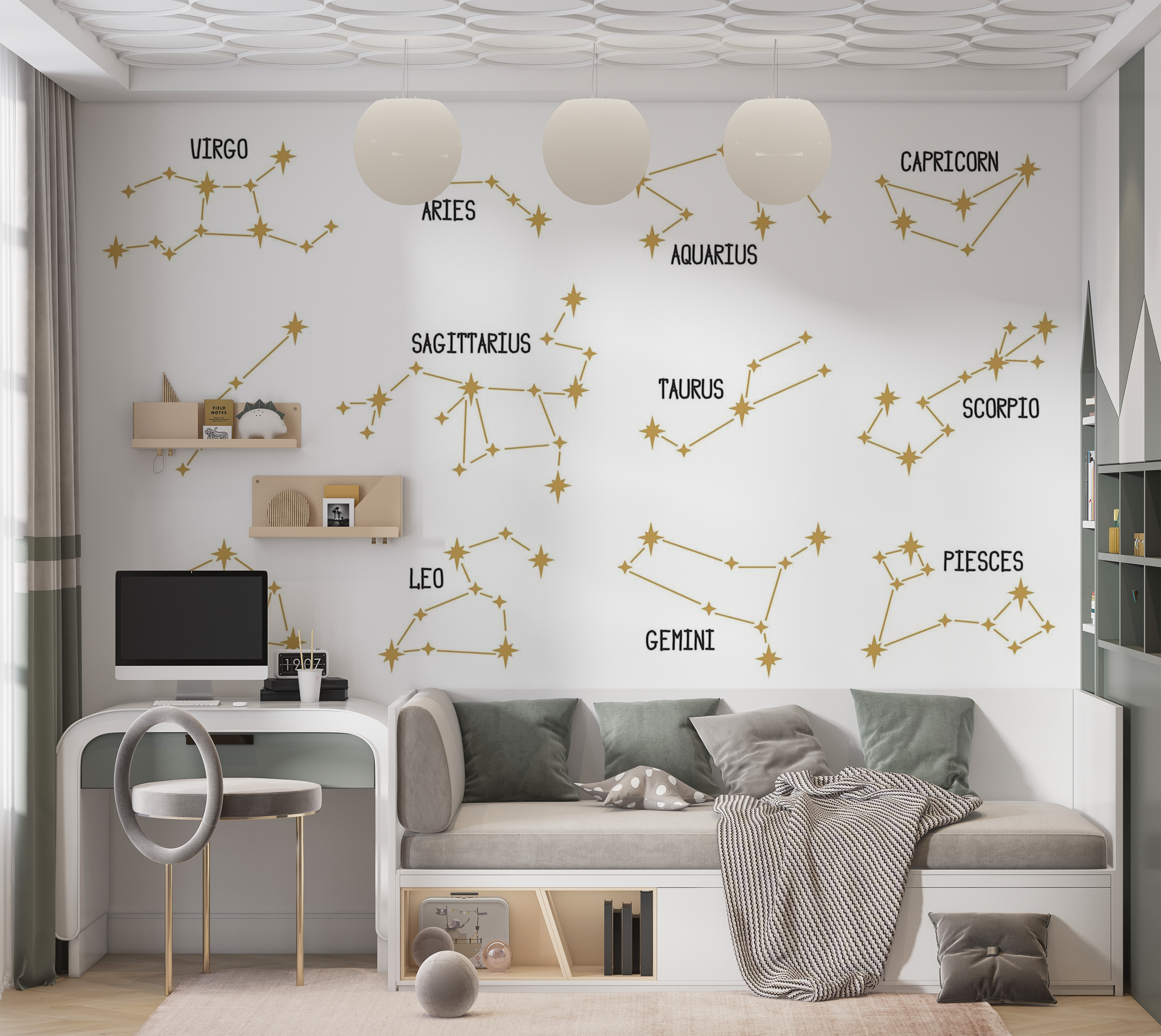 Premium Wallpaper Wall Mural - Zodiac Constellations 60"Wx40"H / Non-Woven Fleece