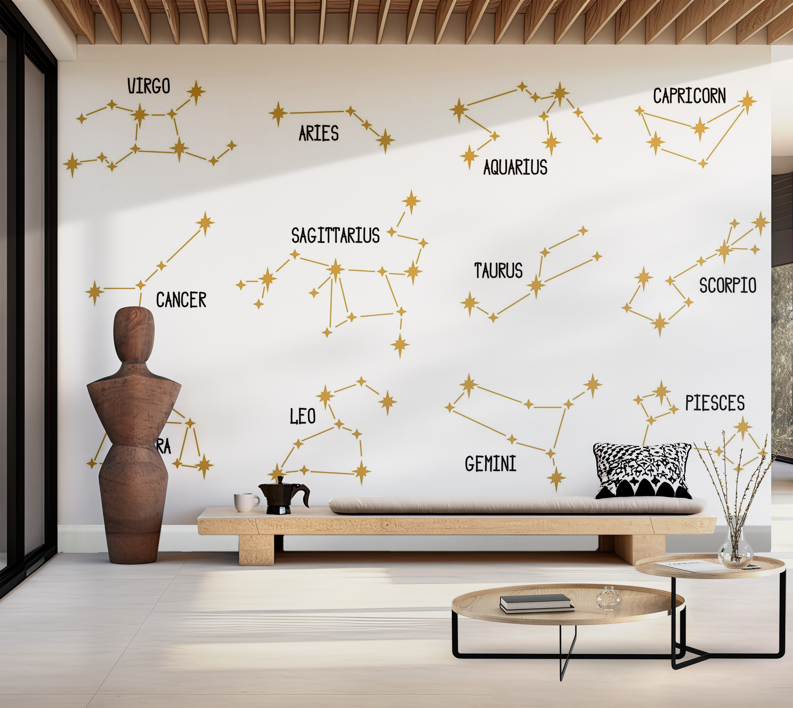 Premium Wallpaper Wall Mural - Zodiac Constellations 60"Wx40"H / Non-Woven Fleece