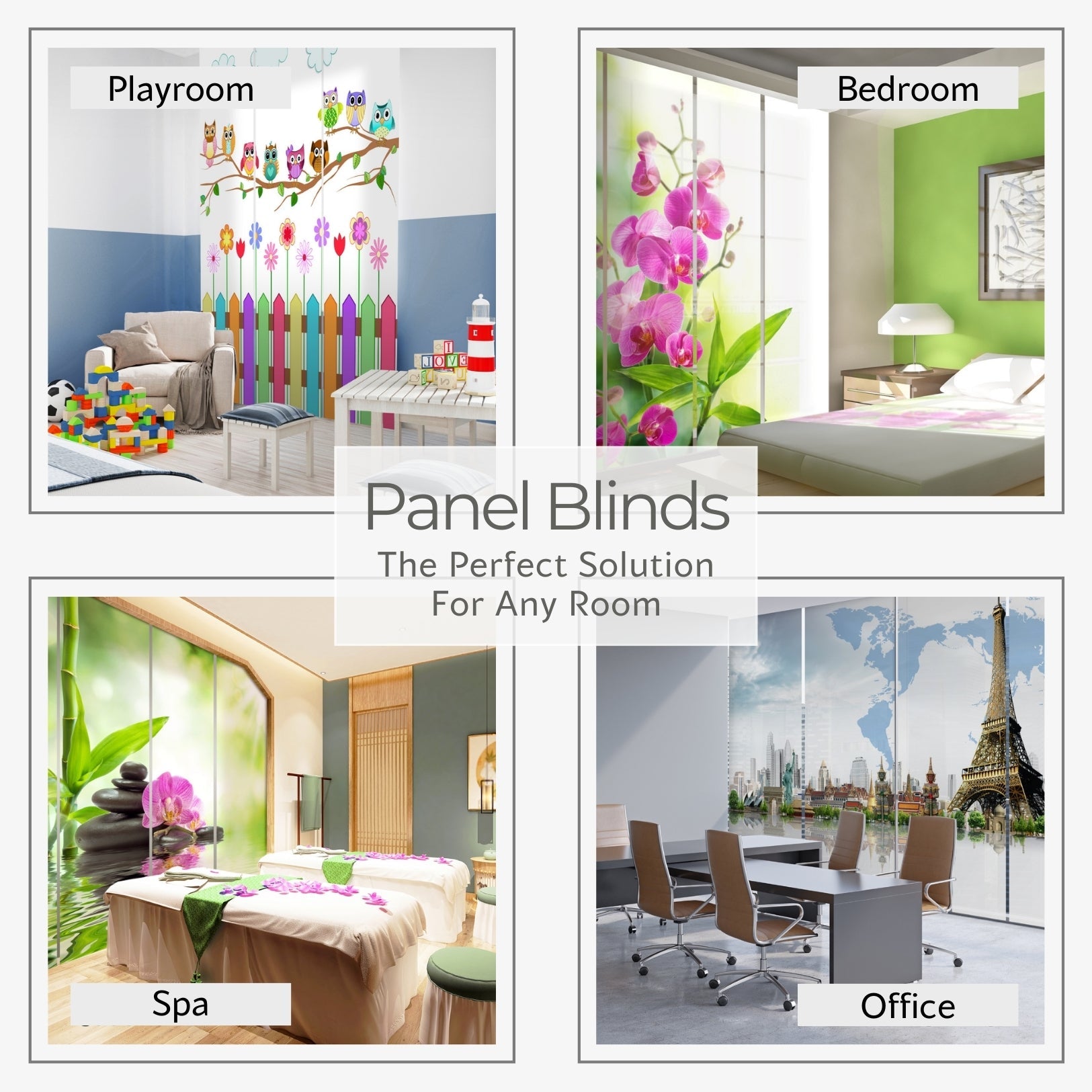 Set of 4 Panel Track Blinds - Bamboo and White Orchid