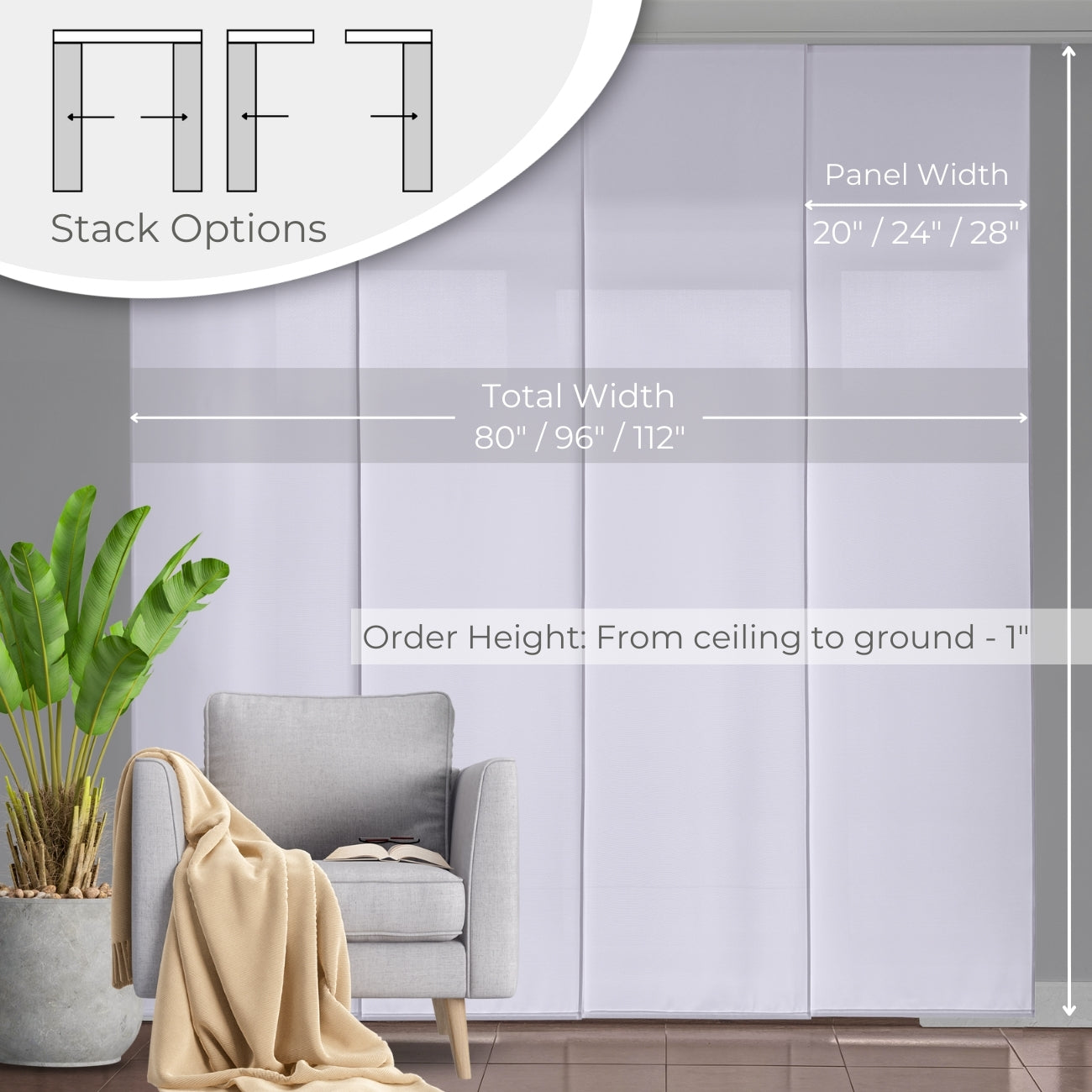 Set of 4 Panel Track Blinds - Imperial Elephant