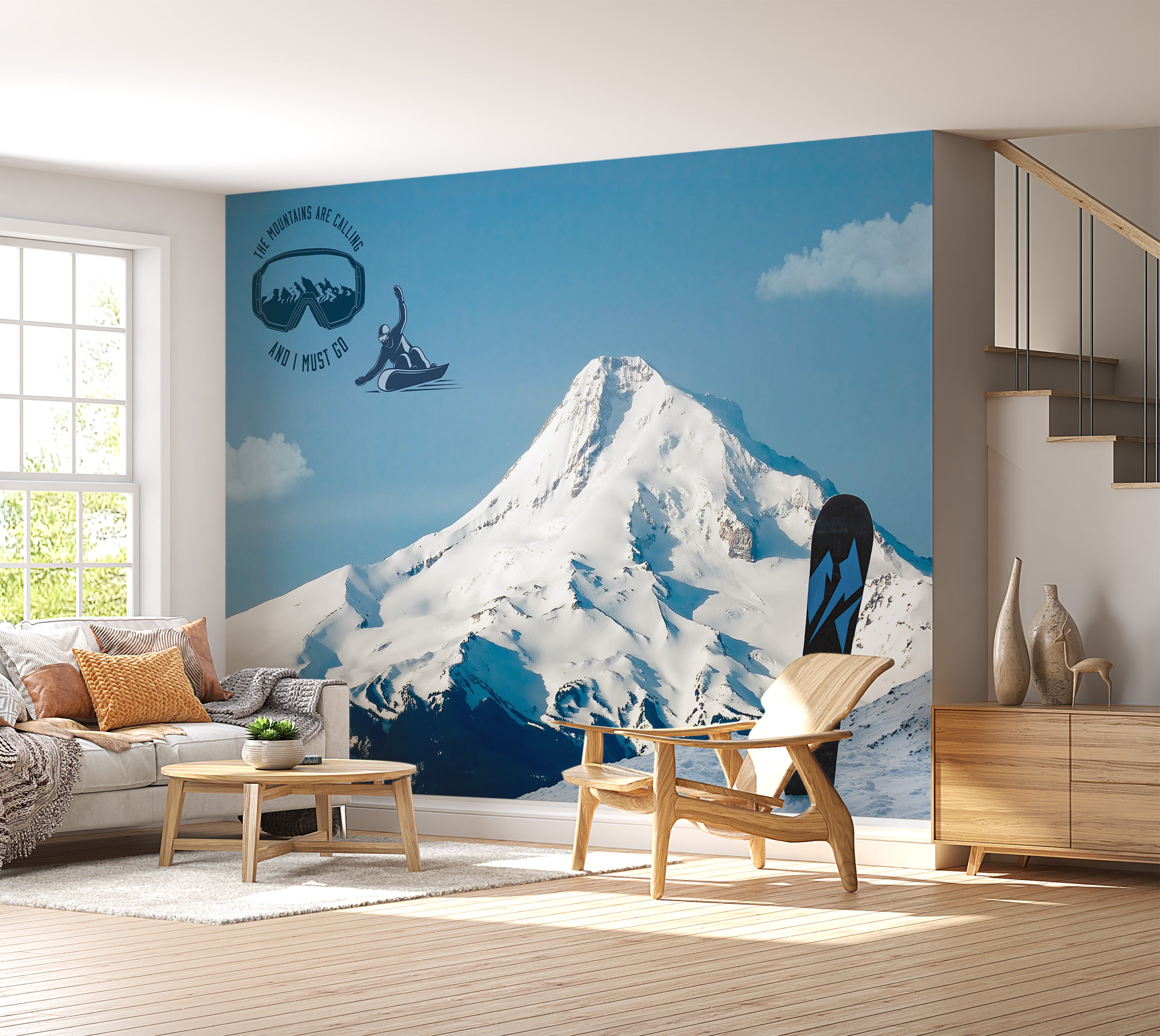 Peel & Stick Landscape Wall Mural - Snowboarding - Removable Wall Decals-Tiptophomedecor