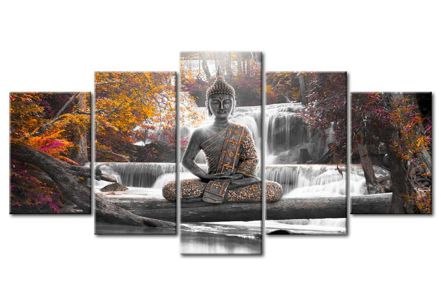 Spiritual Canvas Wall Art - Autumn Buddha - 5 Pieces