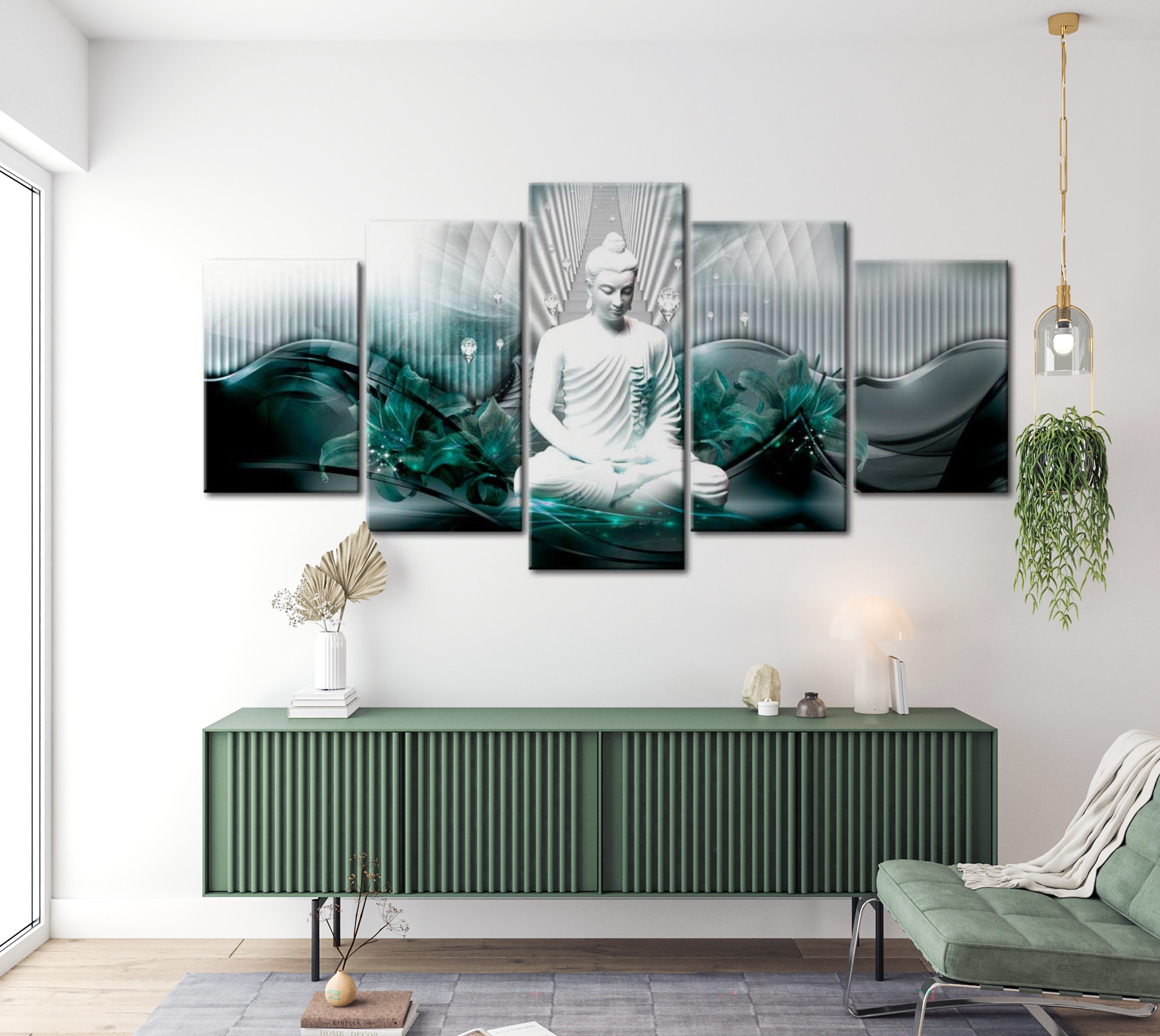 Spiritual Canvas Wall Art - Azure Zen Meditation - 5 Pieces