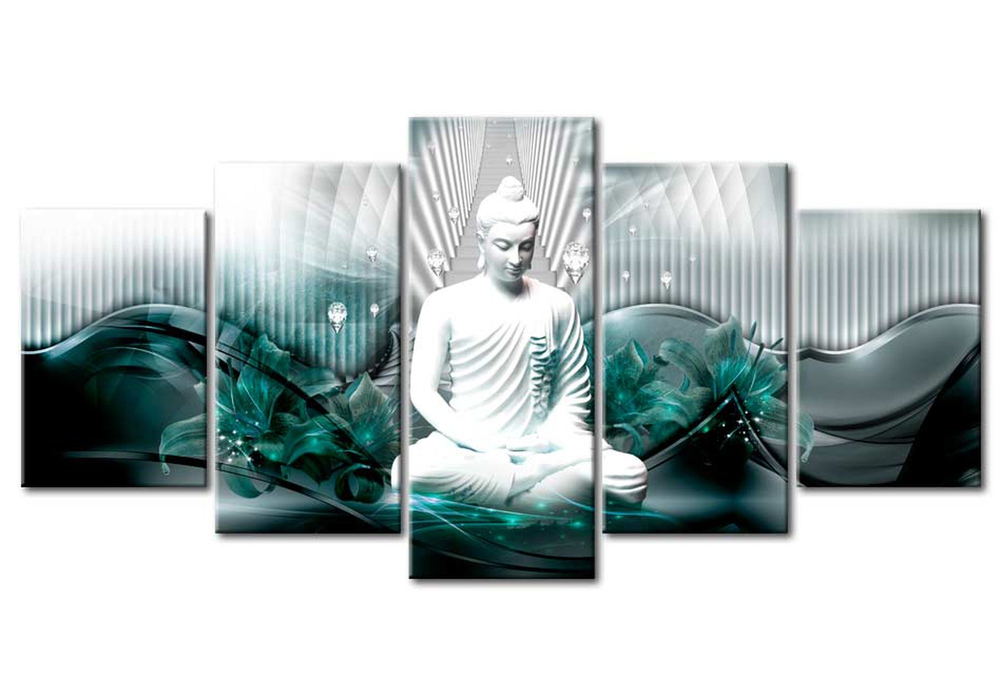 Spiritual Canvas Wall Art - Azure Zen Meditation - 5 Pieces