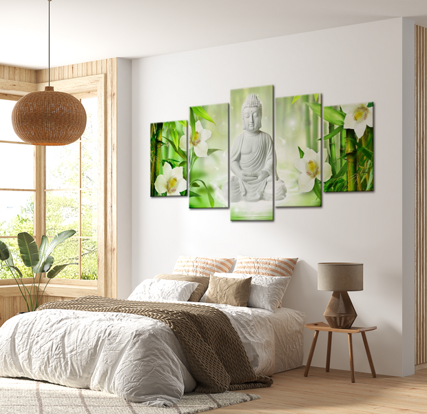 Spiritual Canvas Wall Art - Buddha And Jasmine - 5 Pieces
