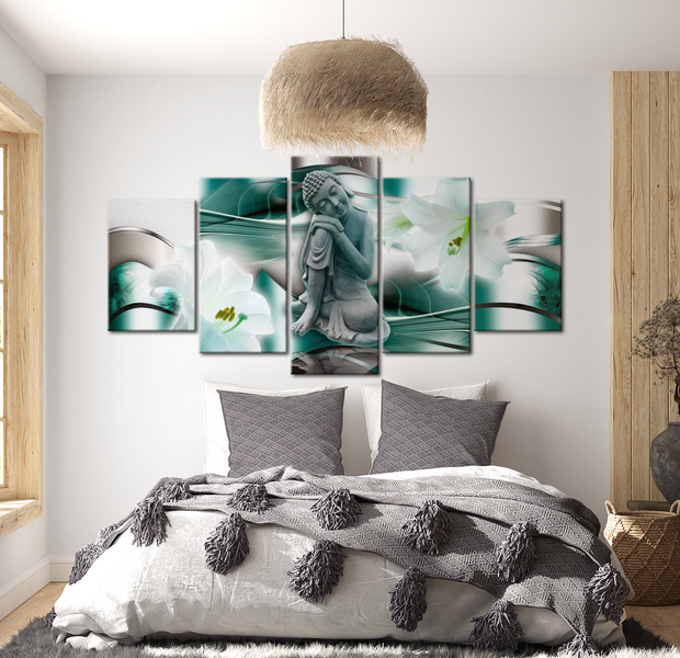 Spiritual Canvas Wall Art - Buddha And Lilies - 5 Pieces