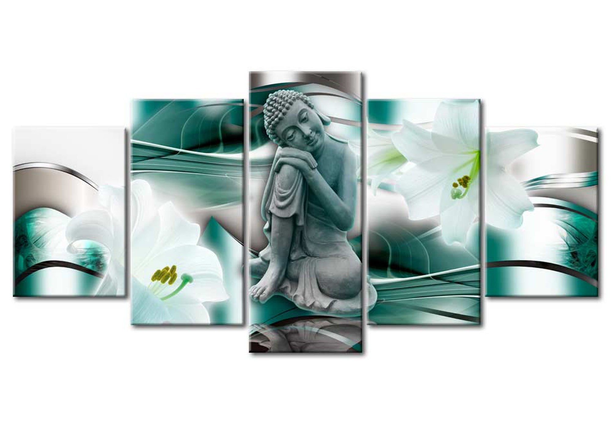 Spiritual Canvas Wall Art - Buddha And Lilies - 5 Pieces