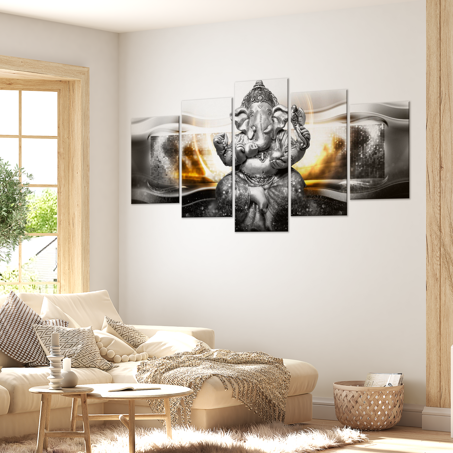 Stretched Canvas Zen Art- Buddha Style Silver 5 Piece 40"Wx20"H
