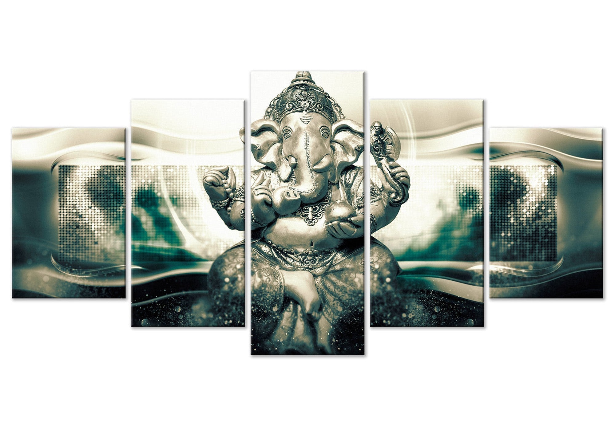 Spiritual Canvas Wall Art - Buddha Elephant Green - 5 Pieces