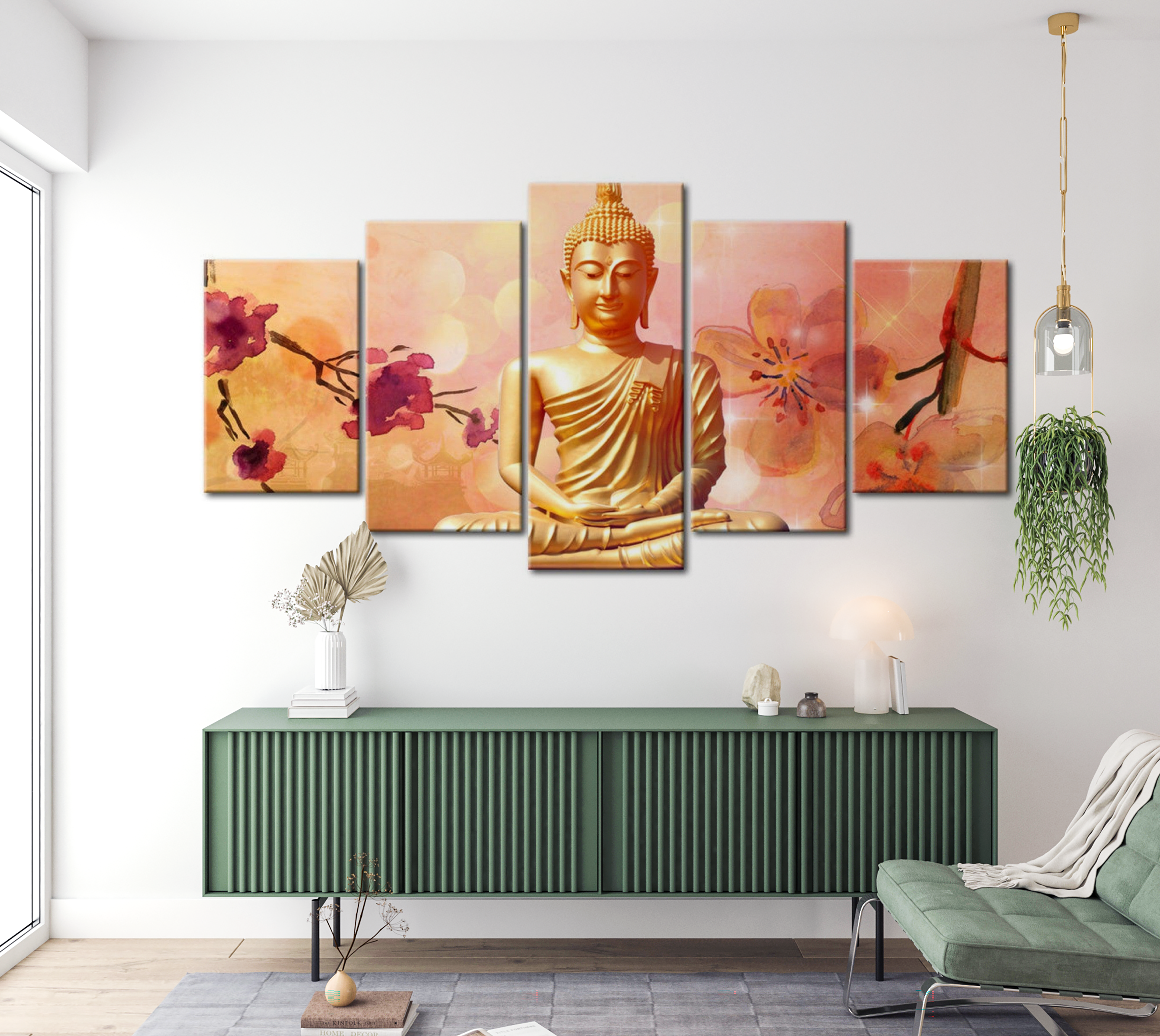 Spiritual Canvas Wall Art - Buddha Flowers - 5 Pieces