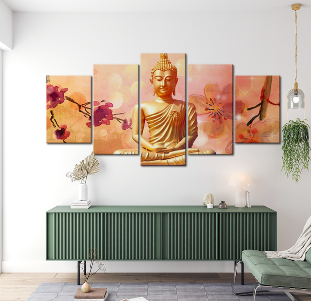 Spiritual Canvas Wall Art - Buddha Flowers - 5 Pieces