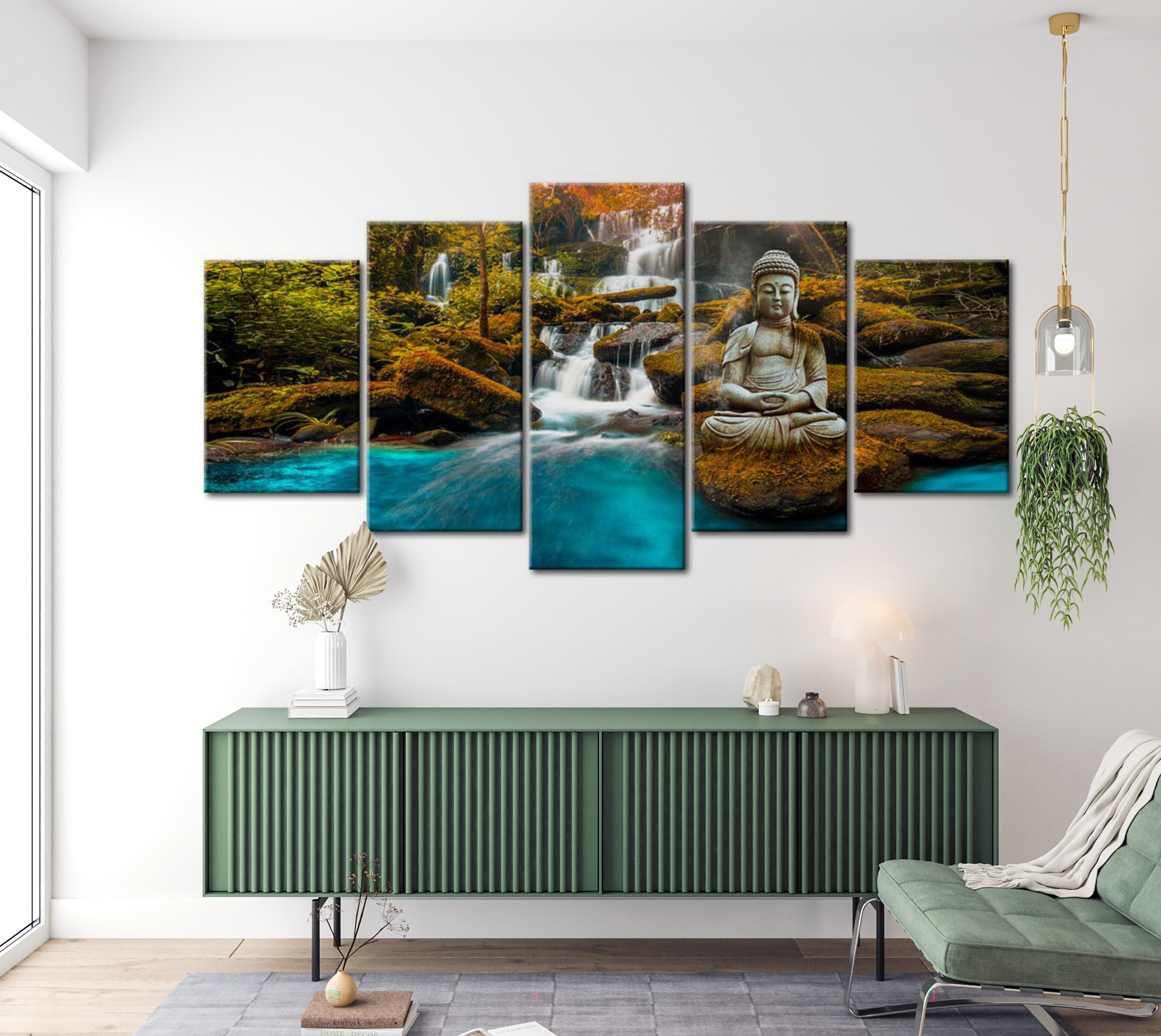 Spiritual Canvas Wall Art - Buddha Silence - 5 Pieces