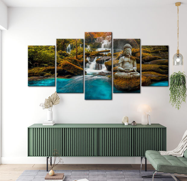 Spiritual Canvas Wall Art - Buddha Silence - 5 Pieces