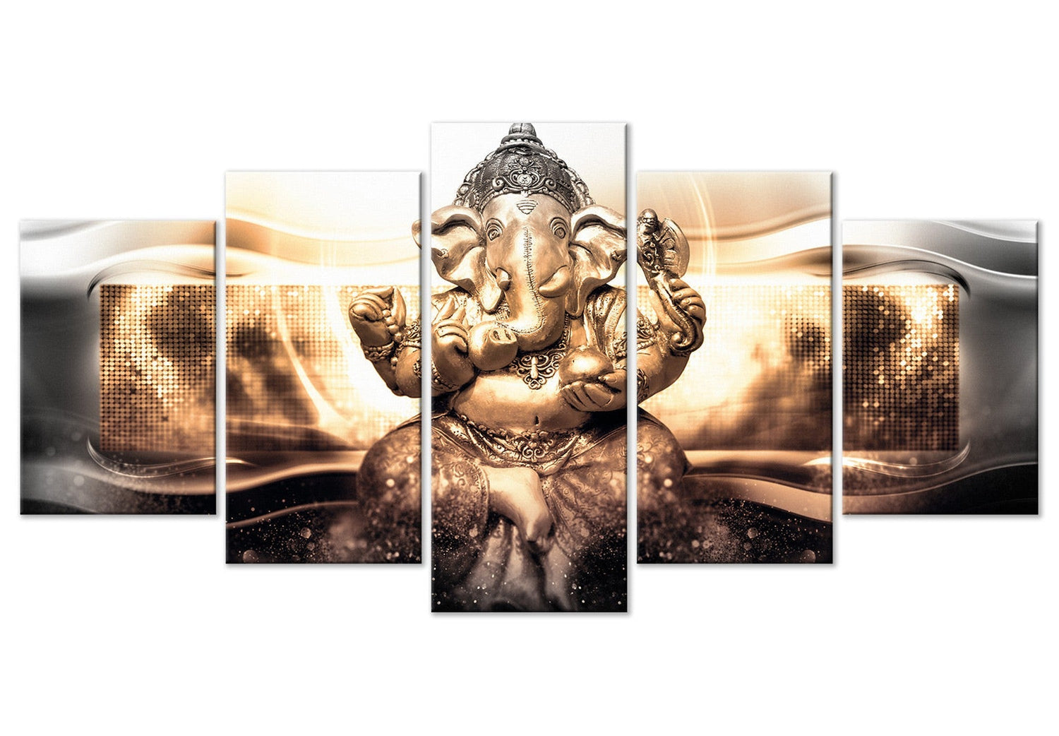 Spiritual Canvas Wall Art - Buddha Style Golden - 5 Pieces
