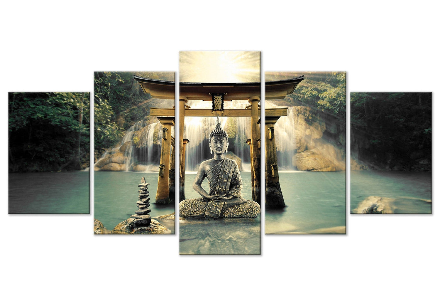 Spiritual Canvas Wall Art - Buddha Temple - 5 Pieces