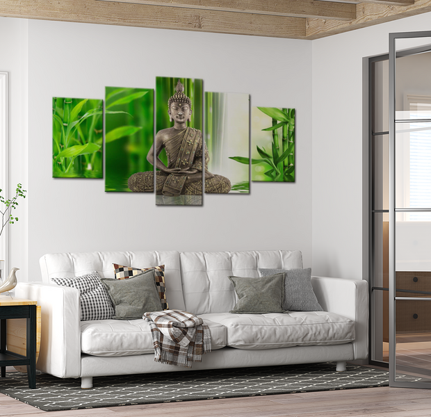 Spiritual Canvas Wall Art - Buddha With Bamboo - 5 Pieces