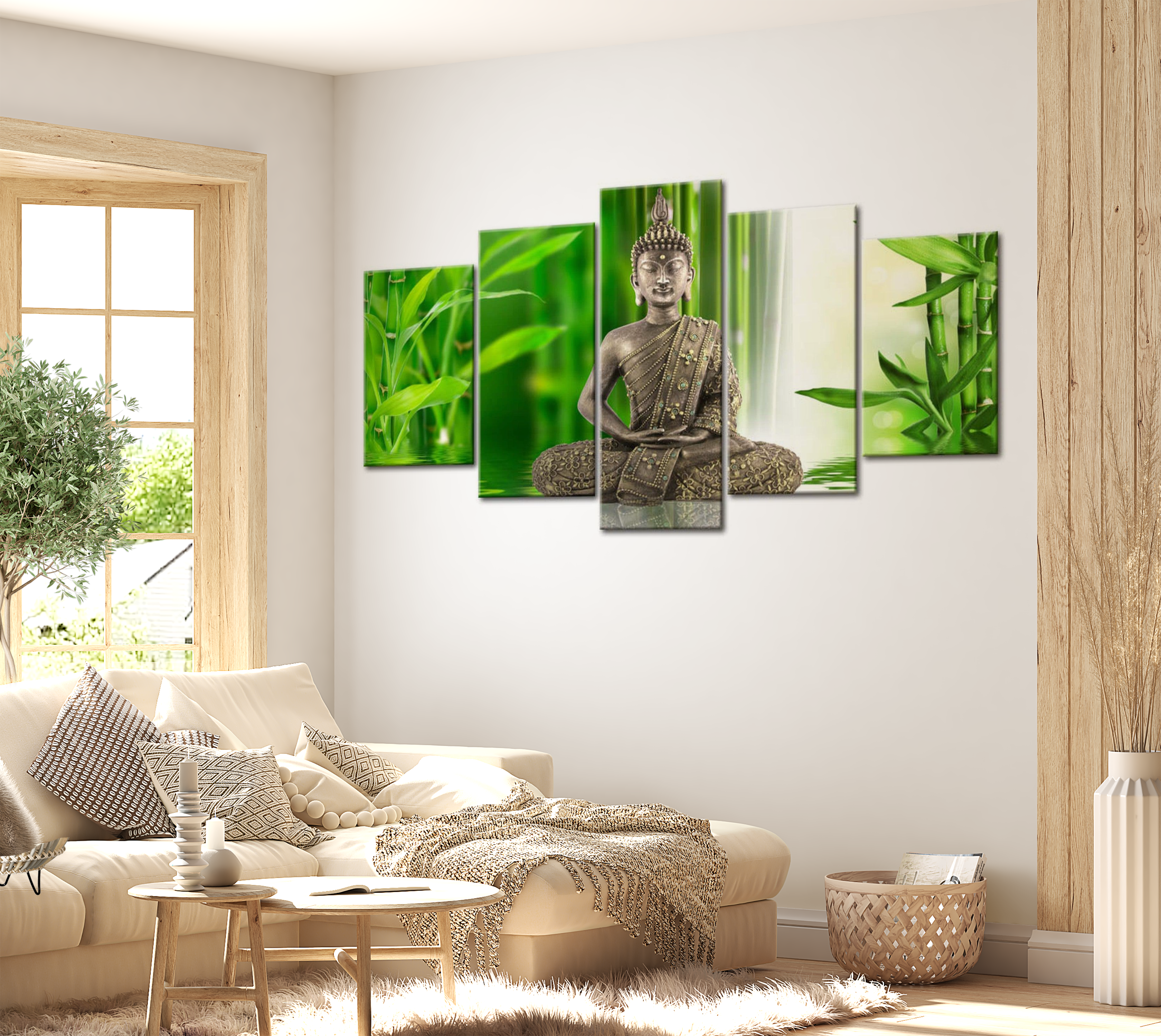 Stretched Canvas Zen Art - Contemplating Buddha 40"Wx20"H