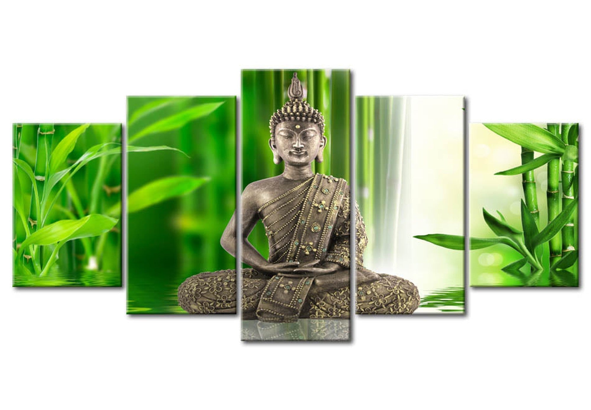 Spiritual Canvas Wall Art - Buddha With Bamboo - 5 Pieces