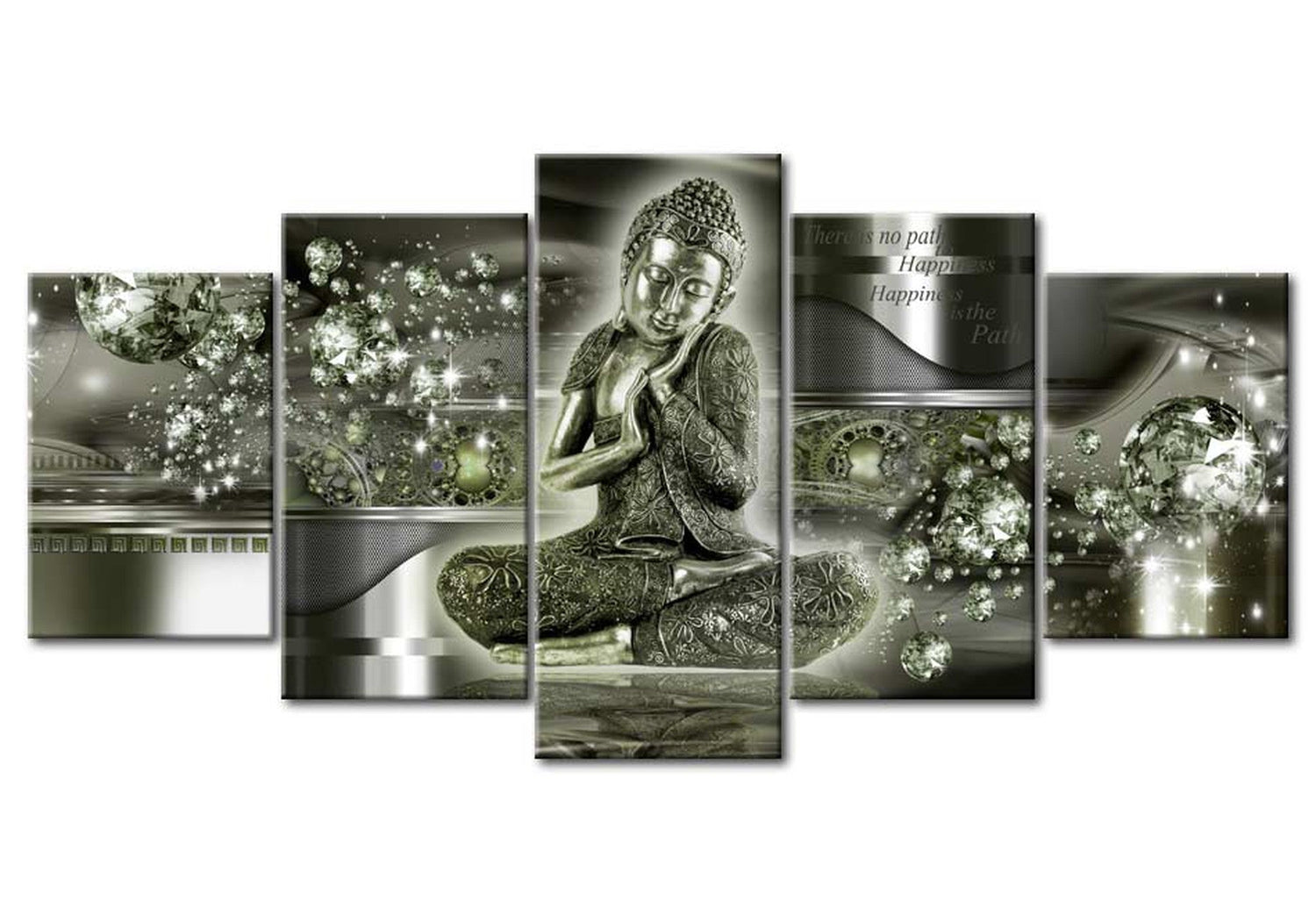 Spiritual Canvas Wall Art - Emerald Buddha - 5 Pieces