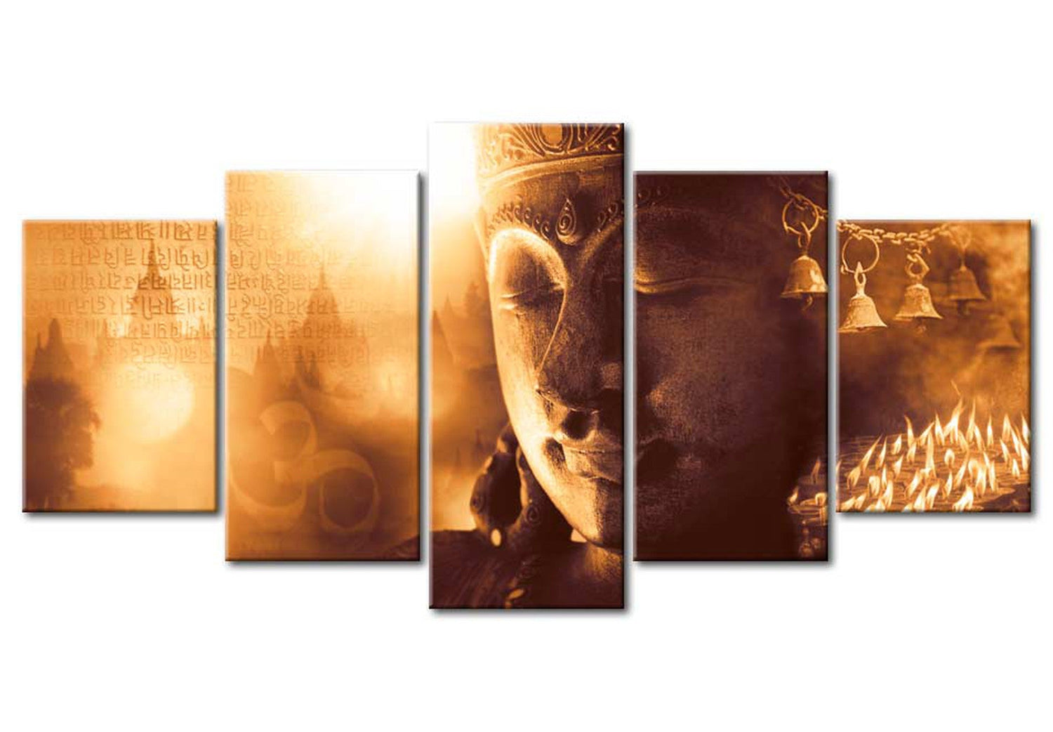 Spiritual Canvas Wall Art - Gold Orient Buddha - 5 Pieces
