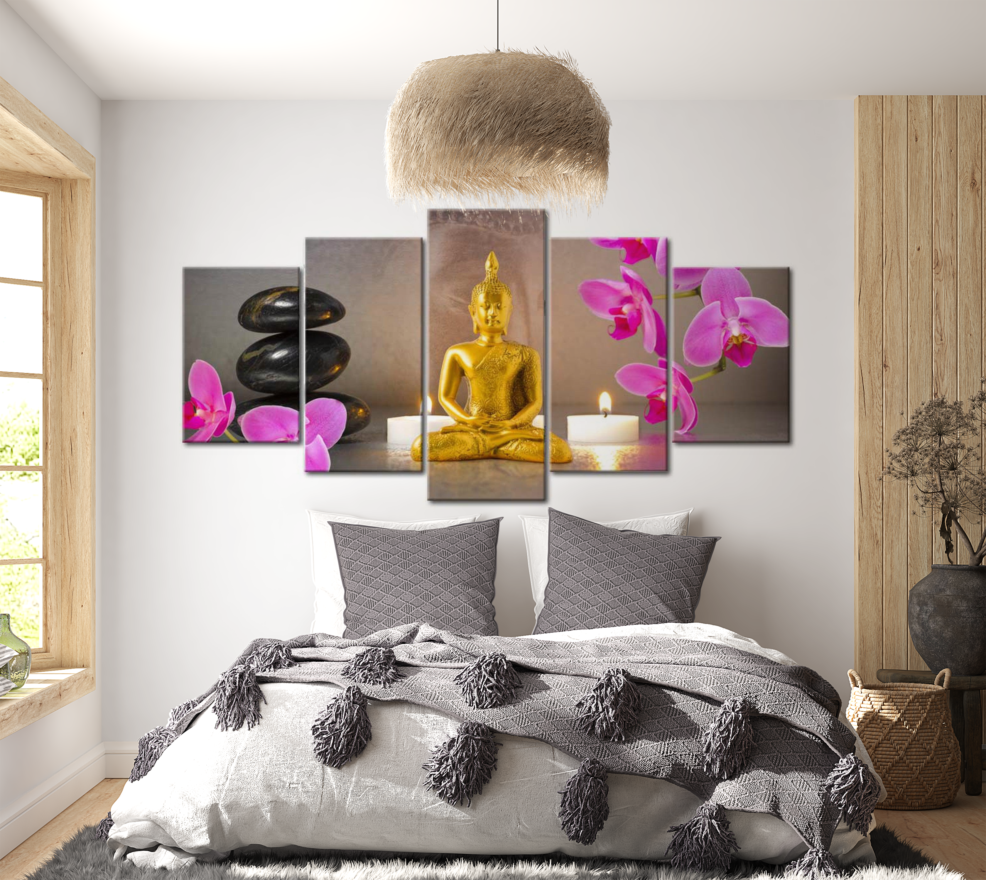 Spiritual Canvas Wall Art - Golden Buddha Wellness - 5 Pieces