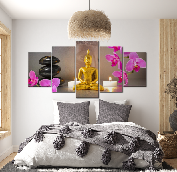 Spiritual Canvas Wall Art - Golden Buddha Wellness - 5 Pieces