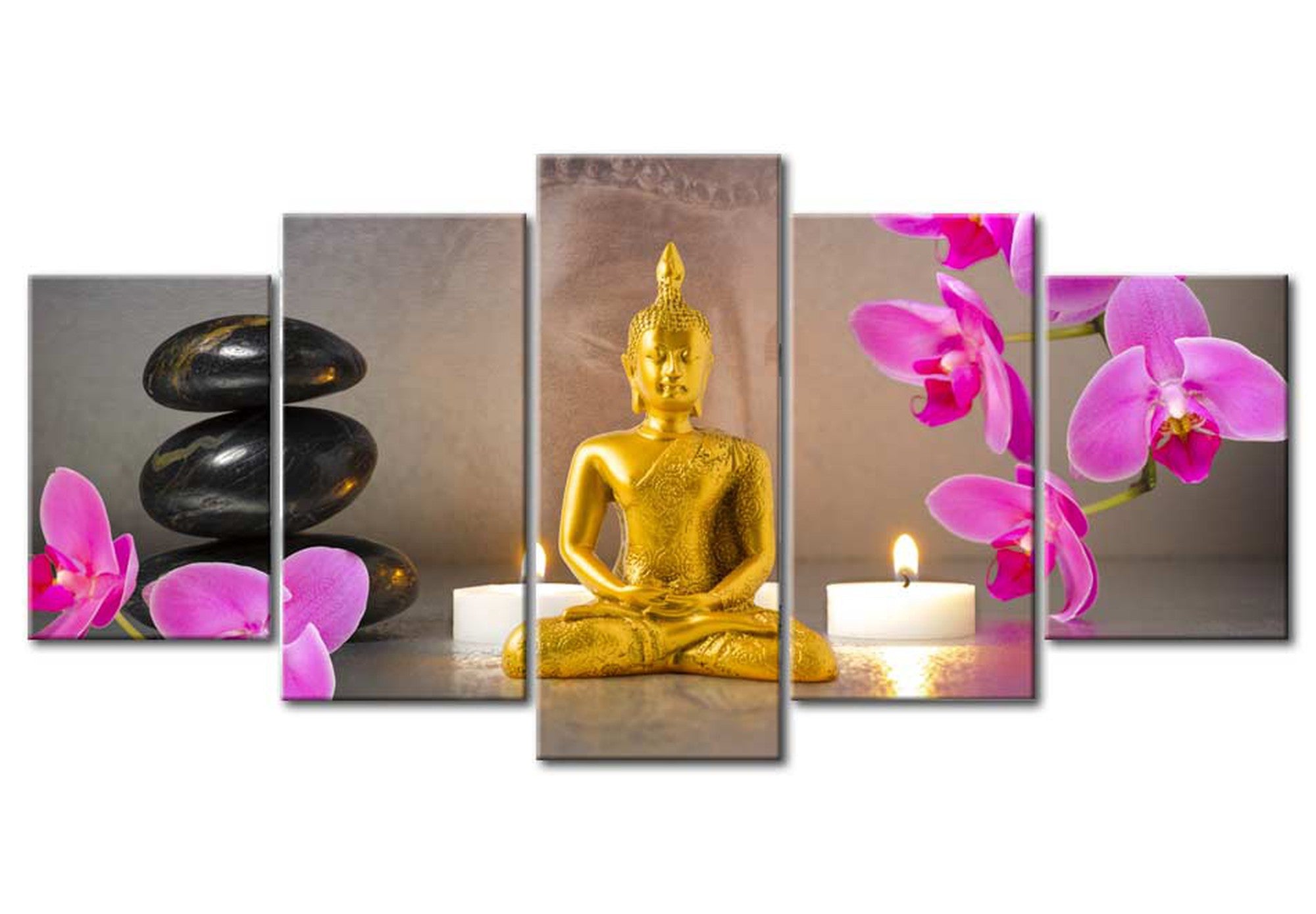 Spiritual Canvas Wall Art - Golden Buddha Wellness - 5 Pieces