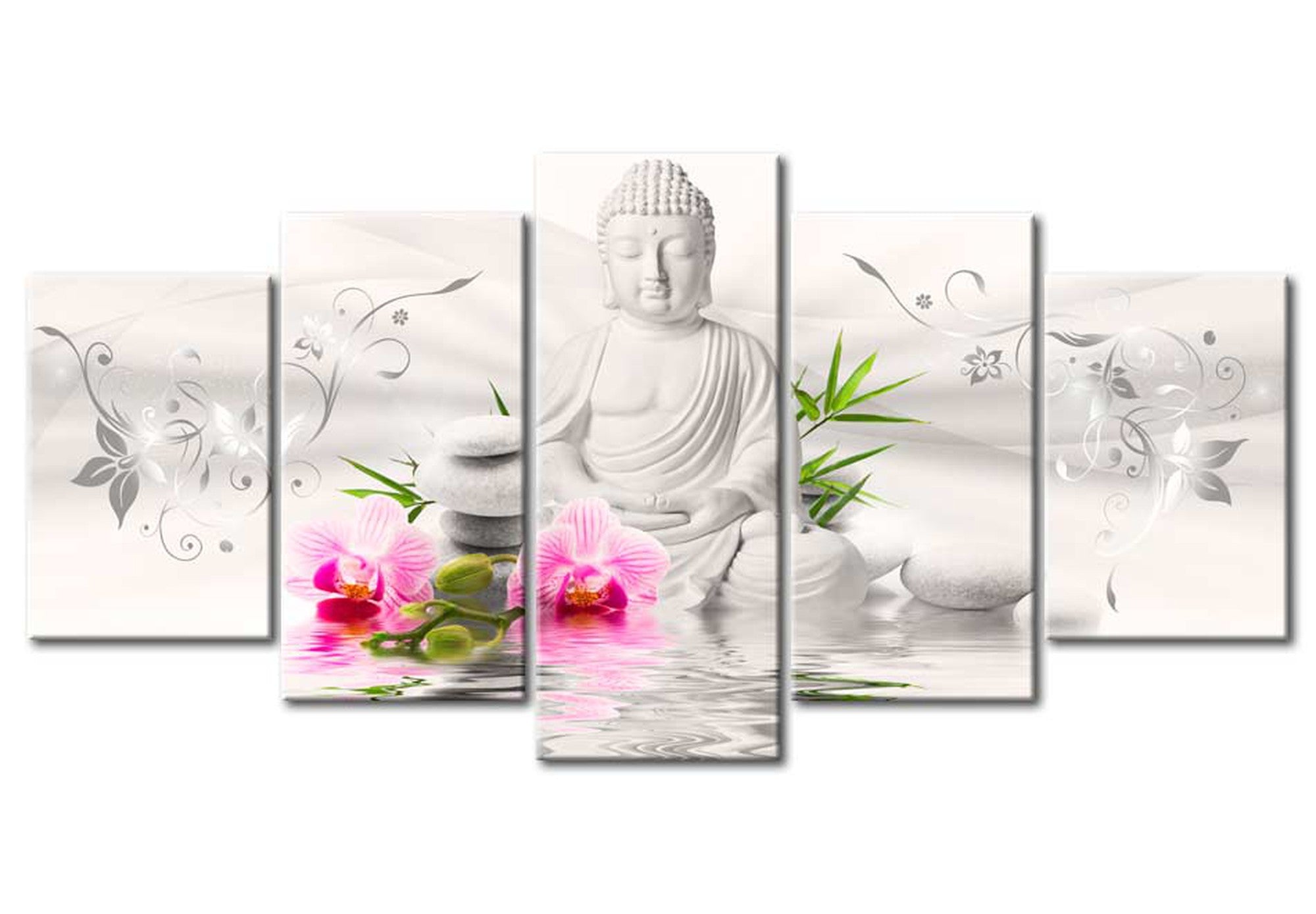 Spiritual Canvas Wall Art - Great White Buddha - 5 Pieces