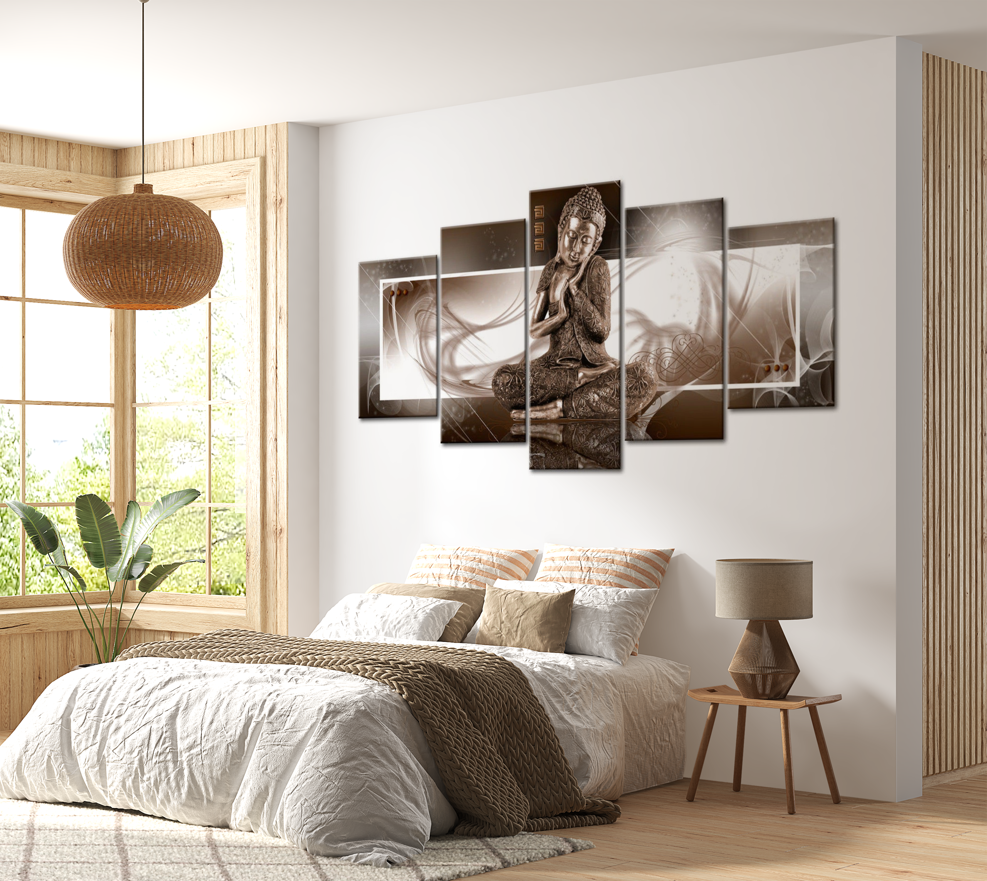 Spiritual Canvas Wall Art - Modern Buddha Brown - 5 Pieces