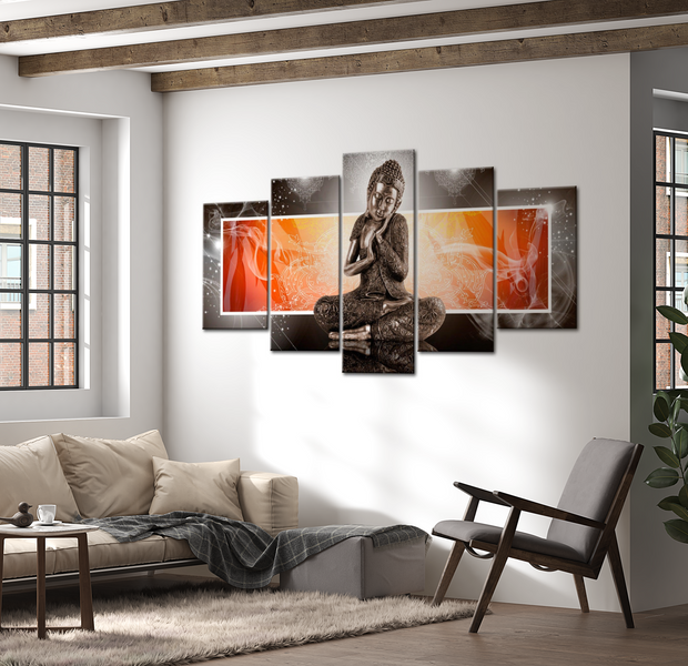 Spiritual Canvas Wall Art - Modern Buddha Orange - 5 Pieces