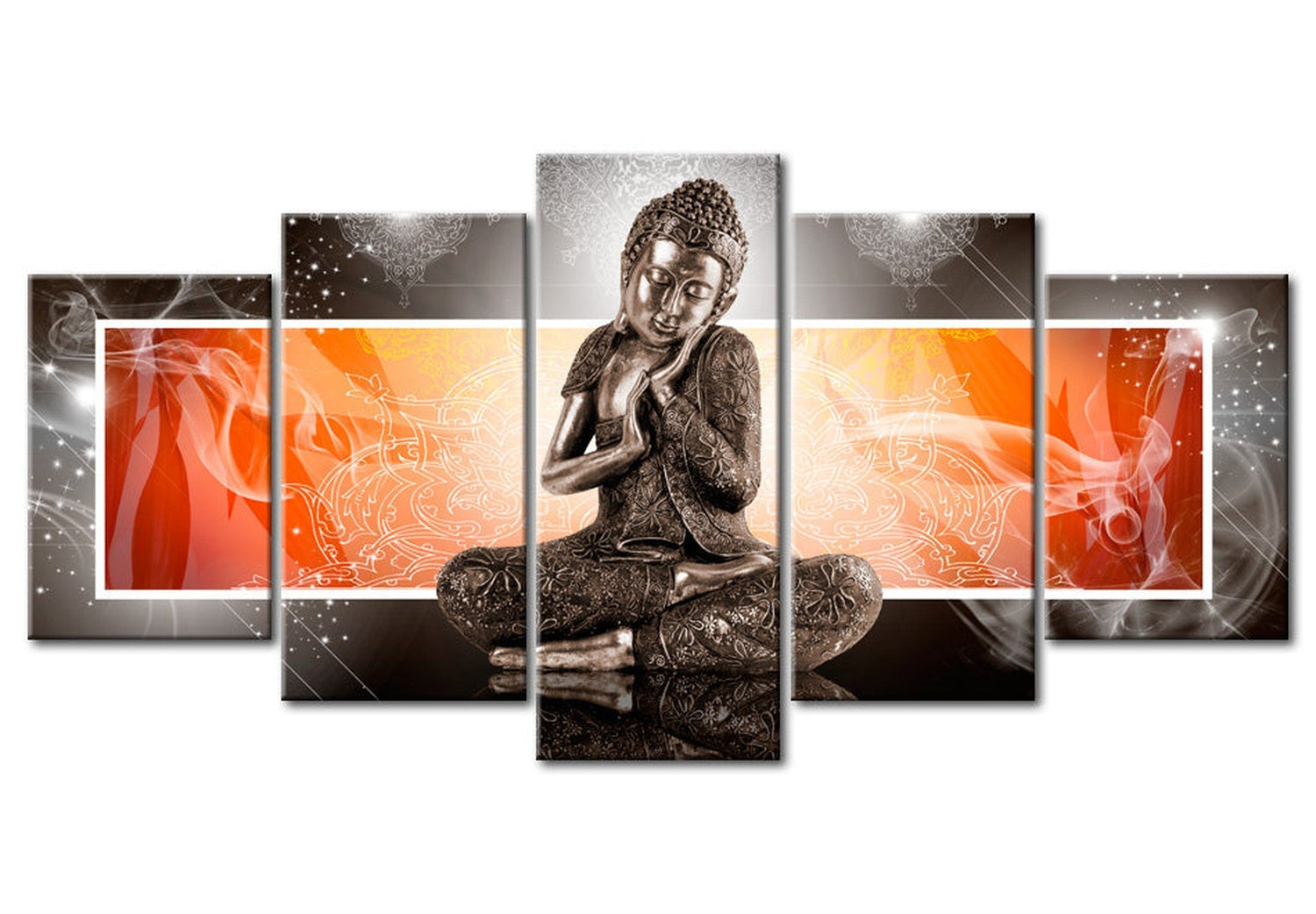 Spiritual Canvas Wall Art - Modern Buddha Orange - 5 Pieces